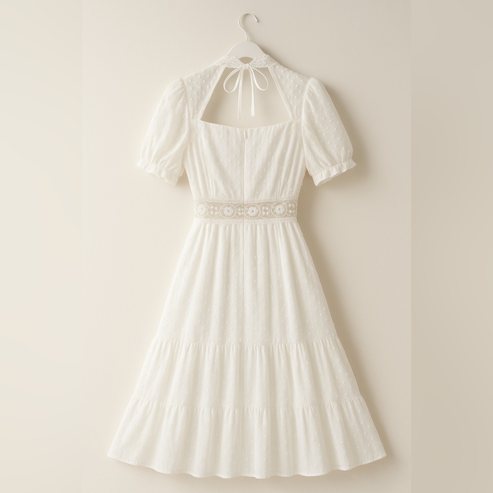 Elegant White Dress with Lace Waist